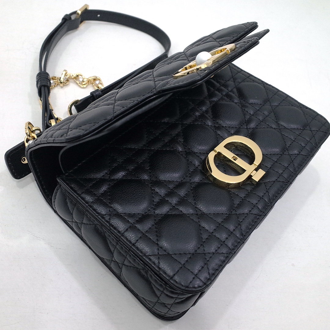 Small Dior Jolie Top Handle Bag Black Cannage Calfskin